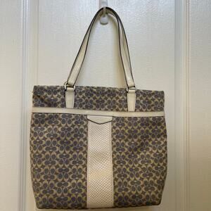 Vintage signature coach jacquard logo with snakeskin leather strip